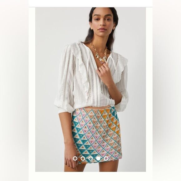 Anthropologie Slim Hand-Beaded Mini Skirt by Walter Baker Color:PINK COMBO 6